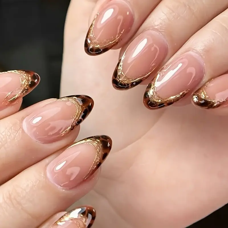 3D French Gradient Nail Art, Wearable False Nails, Almond Shape, Trendy Cross-Border Bestseller, Easy-To-Wear Nail Tips, Fake Nails