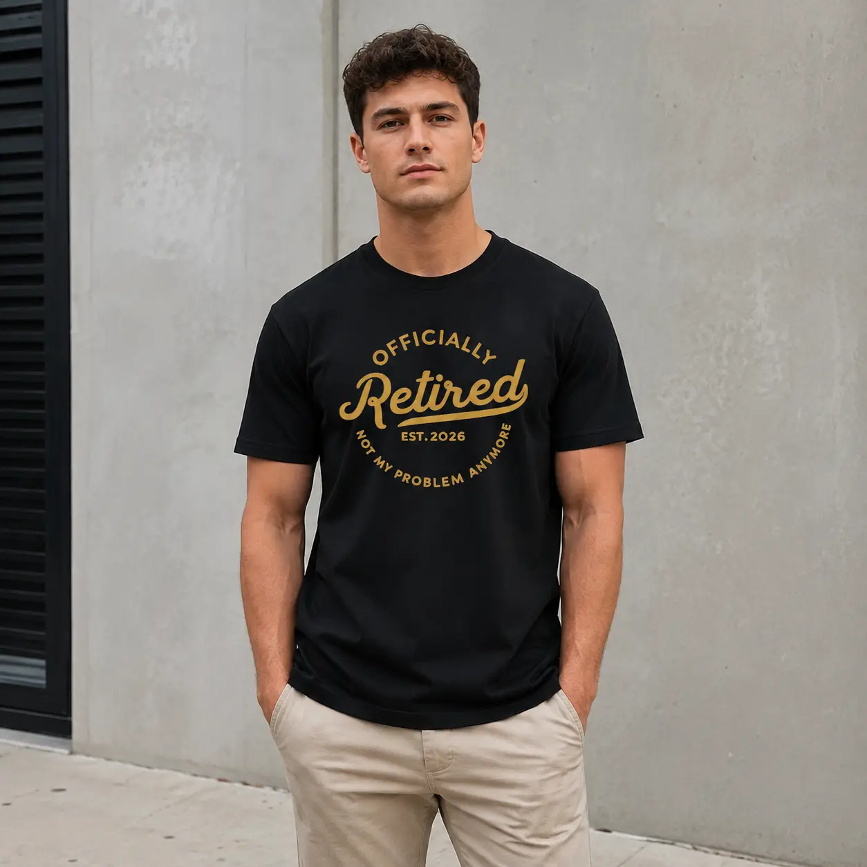 Men's Officially Retired Est. 2026 Graphic T-Shirt, Black Short Sleeve Crew Neck Tee, Funny Not My Problem Anymore Retirement Shirt, Casual Gift for Retired Men