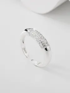 S925 Silver Open Ring, Hypoallergenic, Adjustable, Rhodium Plated, Half Circle Design, Perfect for Daily Wear & Gifts
