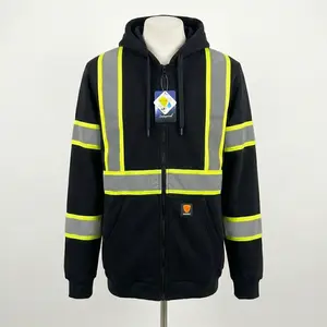 Men's Green High Visibility Reflective WORK SAFETY ZIP UP Hoodie ANSI/ISEA 107 Class 3 Compliant Front Zipper Cold Weather Long Sleeve Pullover Casual Wear