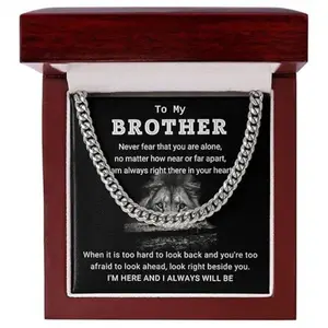 To My Brother Necklace Men, Cuban Link Chain Gift for Birthday Graduation, Minimalist Jewelry with Message Card Box, Real Chains for Men