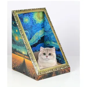 Oil Painting Cat Bed Retro Cat Scratching Board All-Season Frame Cat Toy Cat Claw Board Durable Scratch-Resistant Wear-Resistant
