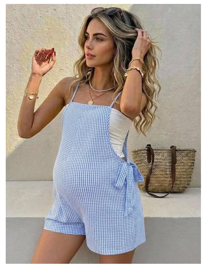 Maternity Casual Versatile Vacation Striped Tie-Front Jumpsuit