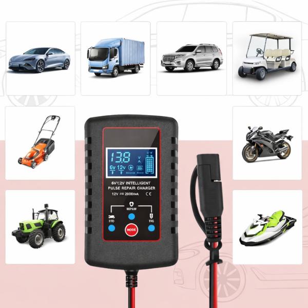 6V 12V Automatic Battery Charger Maintainer for Motorcycle Trickle Float with Smart Pulse Repair and Multiple Protections