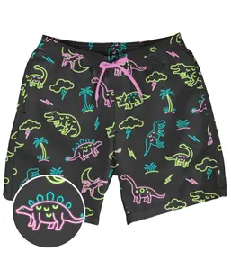 Neon Dinosaur Stretch Swim Trunks - 7.5" Inseam