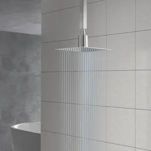 10" Square Rain Shower Head, Ultra-Thin Design 304 Stainless Steel Ceiling Shower Head, Wall/Ceiling Mounted, Chrome
