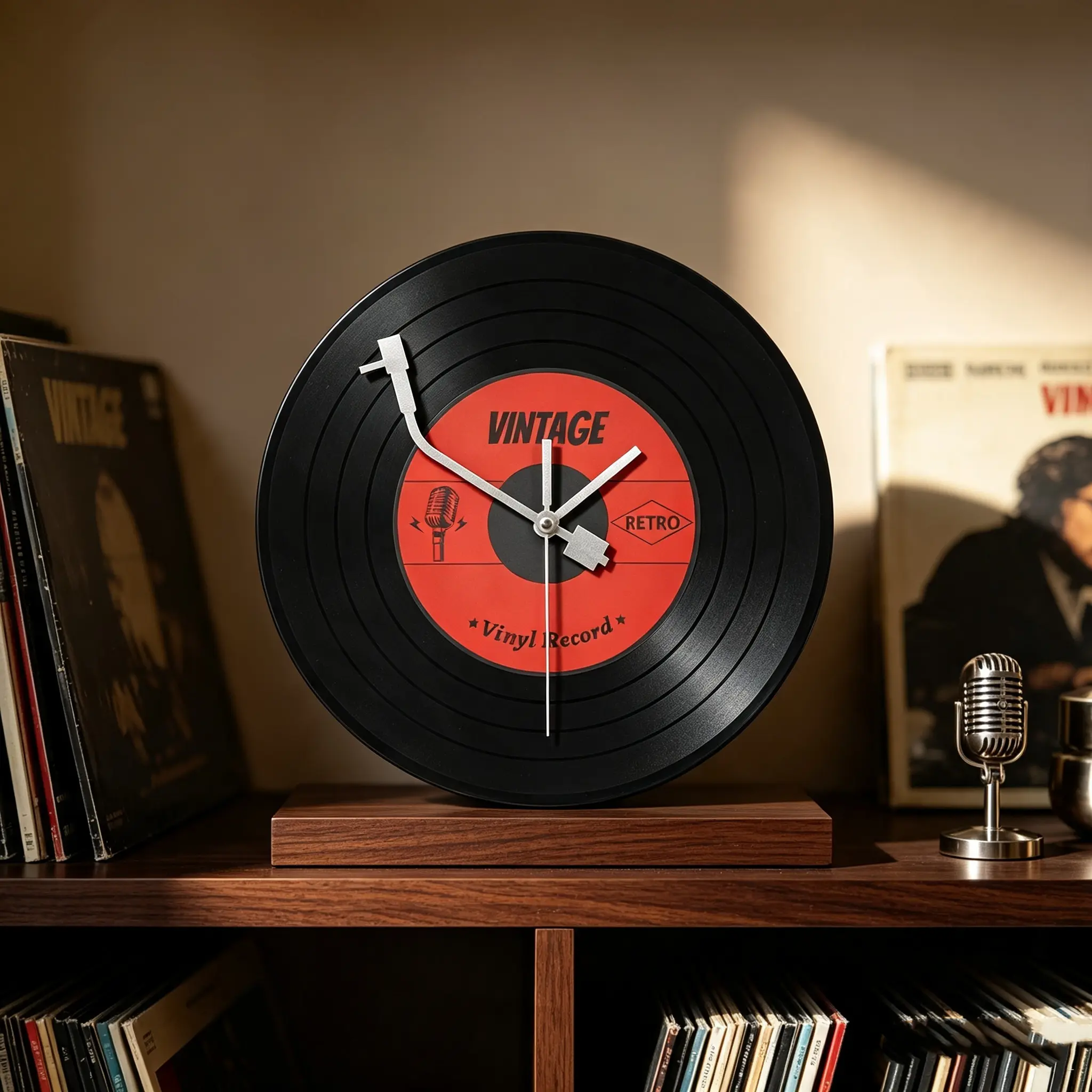 12-Inch Black Musical Vinyl Record Analog Clock - Battery-Powered Wall Decorative Clock, Bedroom & Funky Room Decor Home Accessory, Ideal Gift for Music Enthusiasts