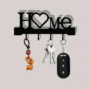 1pc Home Love Shape Keychain Wall-mounted Entrance Organizer with Hooks, No Drilling Required, Suitable for Home Decor in Living Room