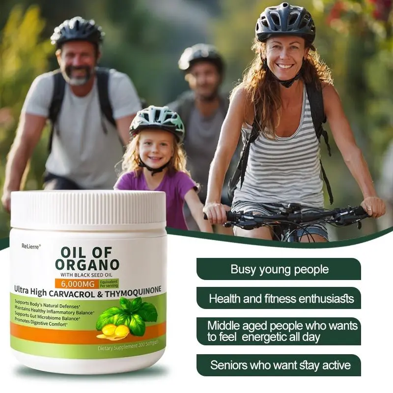 Oil of Oregano Softgels with Black Seed Oil, 6000mg Herbal Equivalent, High Potency Carvacrol Formula, 300 Softgels, Daily Immune & Digestive Health Support Dietary Supplement Healthcare Fitness