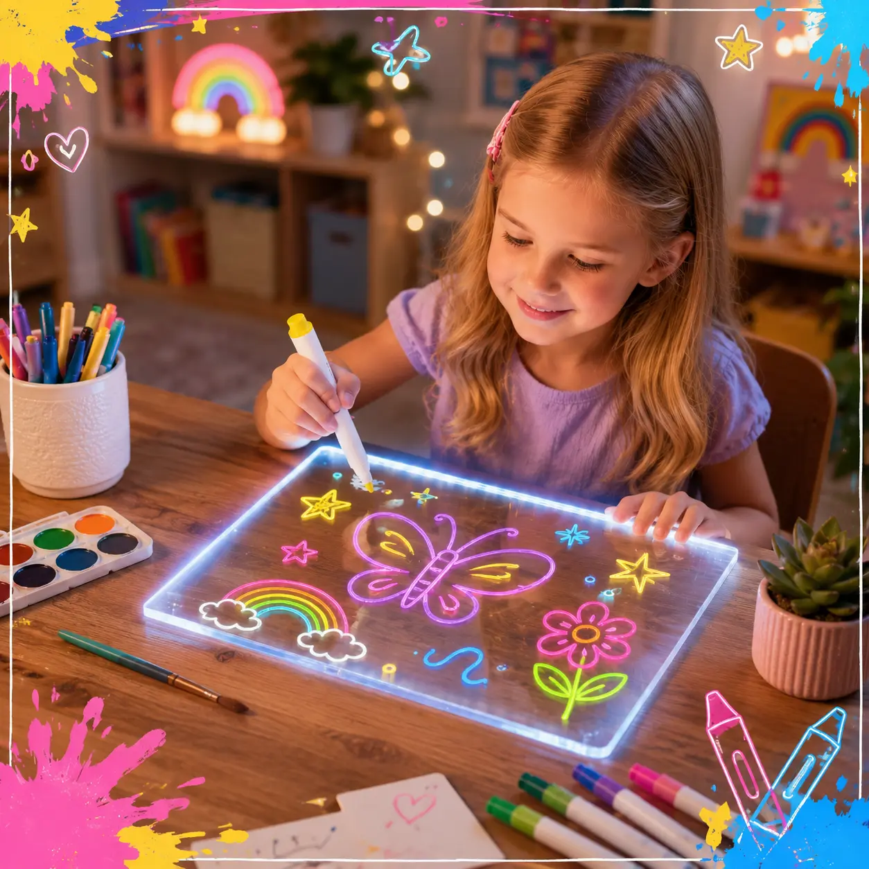 Led Drawing Board with 13 Light Effects, 14" Rechargeable Glow Doodle LED Note Board with Colors, Neon Light Up Drawing Tablet Gifts for Kids for Easter Birthday Christmas Gift Ideas
