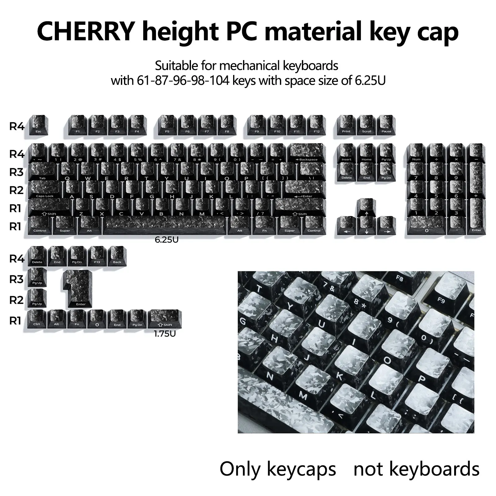 108 Layout 119 Key Carbon Fiber Style Keycaps, PC Material Injection Molding ...