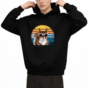 100% Cotton Retro Squirrel Long Sleeve Hoodie – Unisex Casual Crew Neck for Outdoor Activities