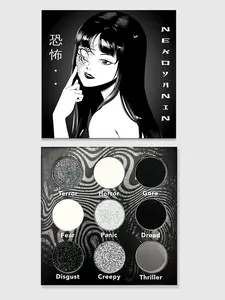 Nekoyanin Japanese Horror Anime Eyeshadow Palette for Goths - Buildable Formula - Cosmetic, Makeup glitter shadow white eyeshadow eye
