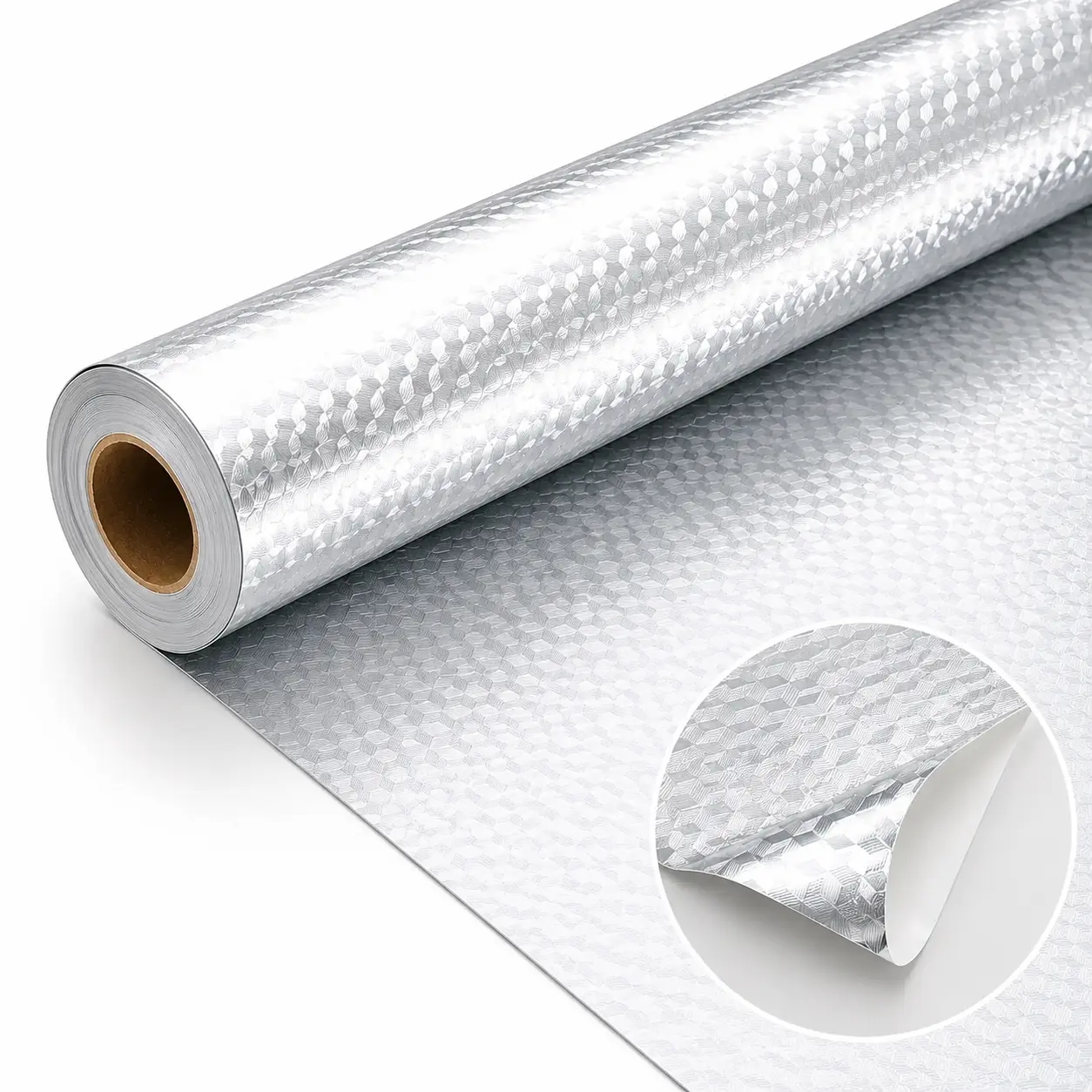 Self-Adhesive Aluminum Foil Kitchen Backsplash Wallpaper, 15.7x118in Oil-Proof Waterproof Heat-Resistant Easy-Clean Peel-and-Stick Silver Contact Paper for Countertops, Cabinets