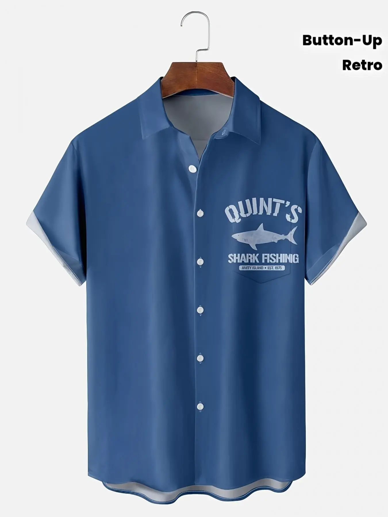 Hawaiian Shirt (Men's/Short-Sleeve/Lightweight/Button-Up) Casual with Retro Shark Letter Print