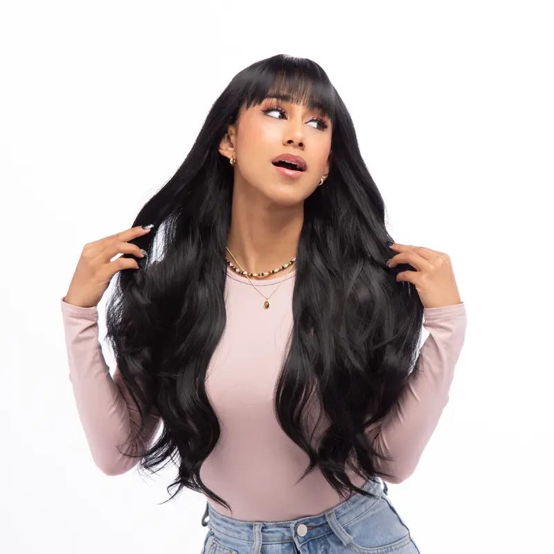 26-Inch Matte Black Gentle Wave Synthetic Wig | 【Heat Resistant】 【Cap Included】 | #41FSGA
