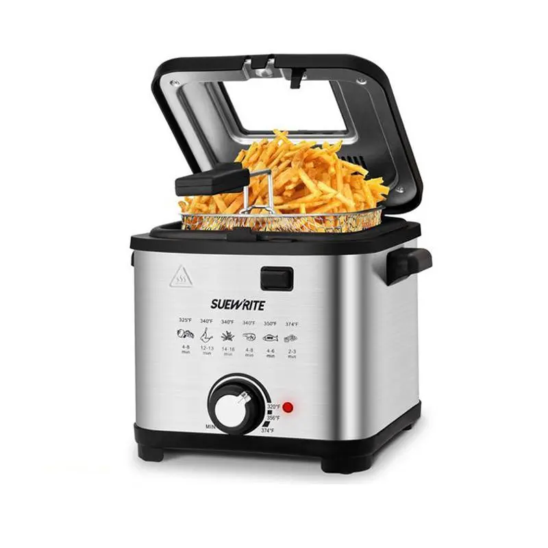 SUSTEAS Freidora de Aceite Eléctrica 2.6QT con Cesta - 1500W Calentamiento Rápido, Freidora con Interior Antiadherente, Tapa Extraíble, Fácil de Limpiar, Modelos 1.5QT y 2.6QT con Función de Hervir, Para Papas Fritas y Cocina en Casa,home essentials