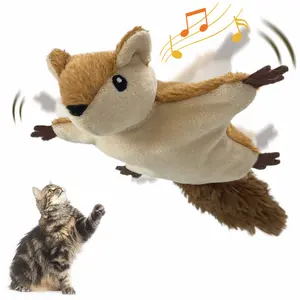 Interactive Cat Toys Flapping Squirrel for Indoor Cats Rechargeable Cat Toy Vivid Chirping, Automatic Beating Wings Kitty Toys with Catnip for Kitten Exercise, Hanging Toys Self Play