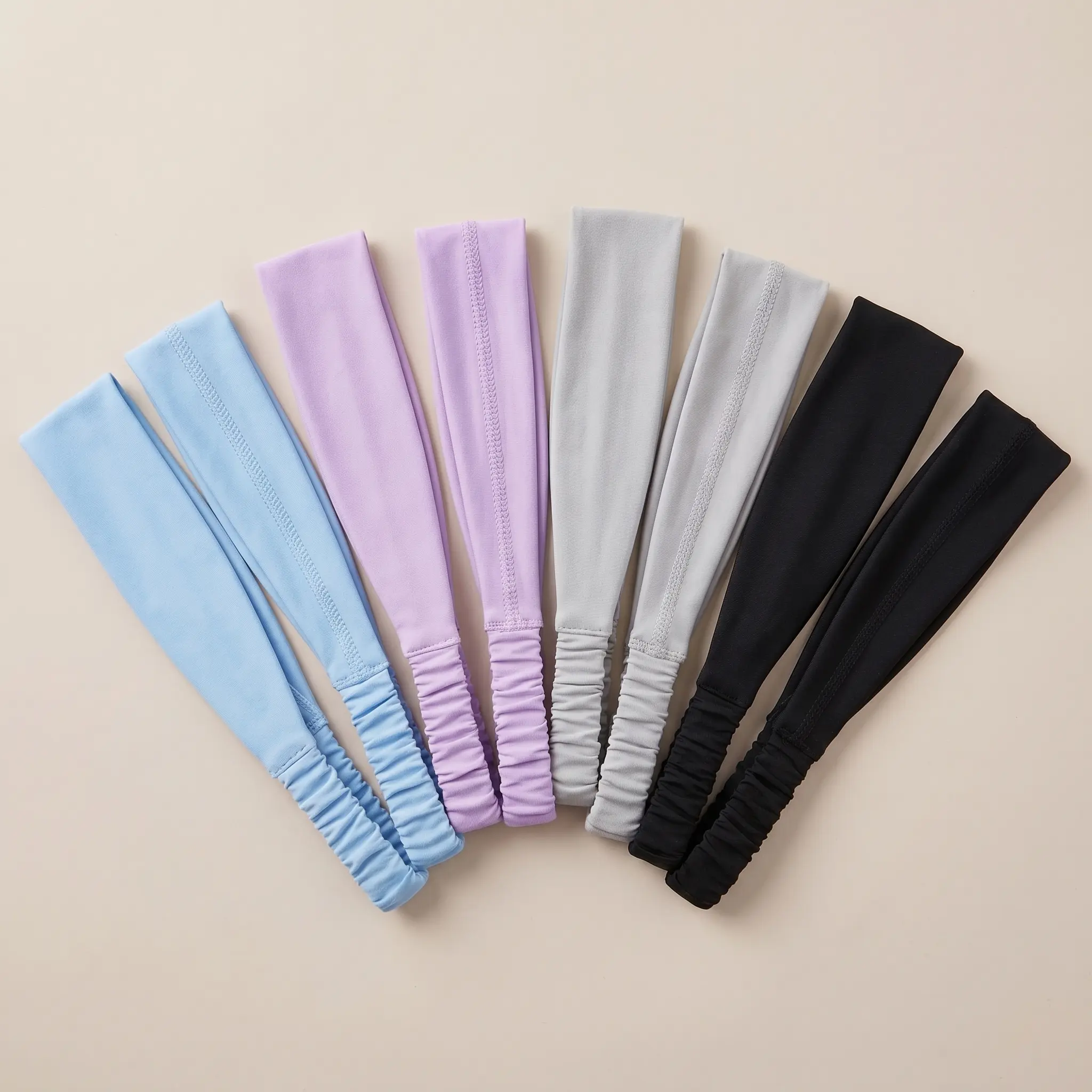 8-Pack Solid Color Ice Silk Stretchy Sports Headbands, 1-Size Universal 4-Way Stretch, Non-Slip Moisture-Wicking Instant Cooling Elastic Hairbands for Running, Yoga