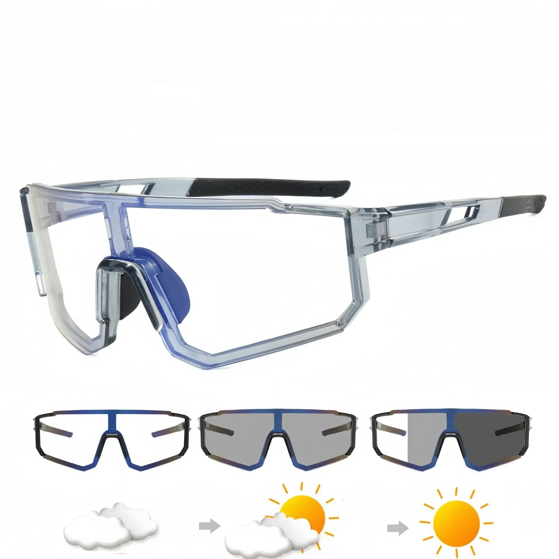 Photochromic Cycling Sunglasses for Men & Women, UV400 Wraparound Shield Sports Glasses, Lightweight Windproof One-Piece Outdoor Eyewear for Road Biking, Running, MTB & Driving Photochromic Cycling Sunglasses for Men & Women, UV400 Wraparound Shield Sports Glasses, Lightweight Windproof One-Piece Outdoor Eyewear for Road Biking, Running, MTB & Driving