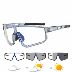 Photochromic Cycling Sunglasses for Men & Women, UV400 Wraparound Shield Sports Glasses, Lightweight Windproof One-Piece Outdoor Eyewear for Road Biking, Running, MTB & Driving