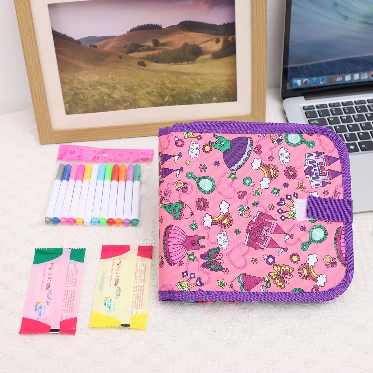 Mini Cute Portable Erasable Sketchbook Set, Watercolor Multi-Faceted Doodle Notebook, Back-To-School Gift with 12 Pens Art Markers Pen, Art Supplies Kit