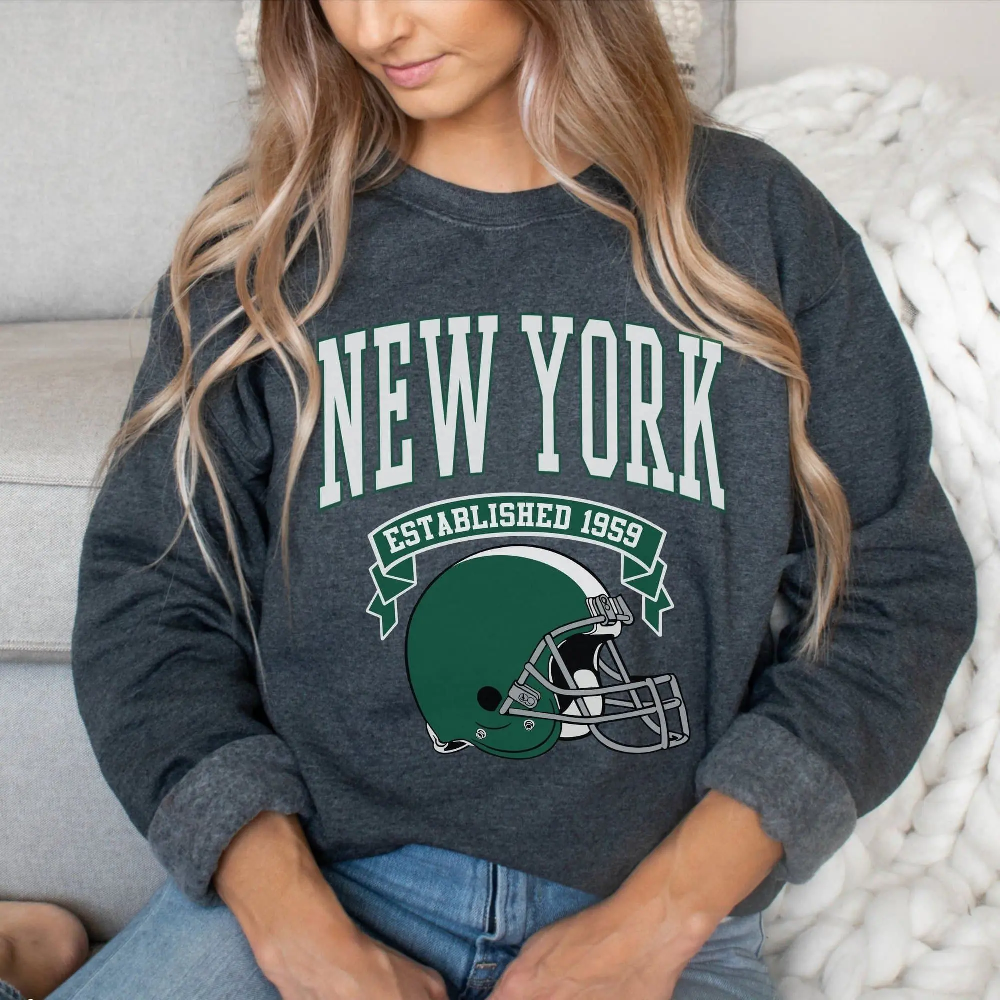 New York Football Crewneck, Vintage Sweatshirt, Game Day Pullover, 90s Style Football  Unisex
