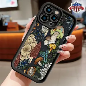 Dark Forest Mushroom Collage Phone Case for iPhone 11-17 Pro Max, Goblincore Aesthetic, Slim Shockproof Protective Cover, Botanical Witchy Vibes, Anti-Scratch Matte Finish, Made in USA