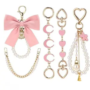 5Pcs Gold Pearl Bow Bag Extender Chain, Fashion Purse Strap Charm, Decorative Handbag Chain Accessories for Women's Bags