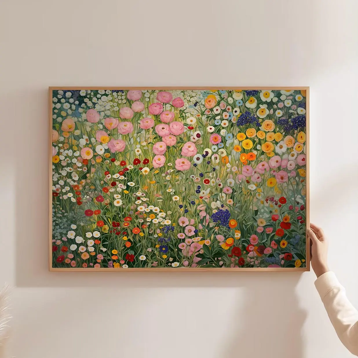Gustav Klimt Flowers Garden Pink And Green Extended Wall Art Print Poster Enlarged Art Gift Flower Garden Landscape Horizontal Art Print, Gift For Him, Gift For Her, Easy to Wear, Just Throw It On