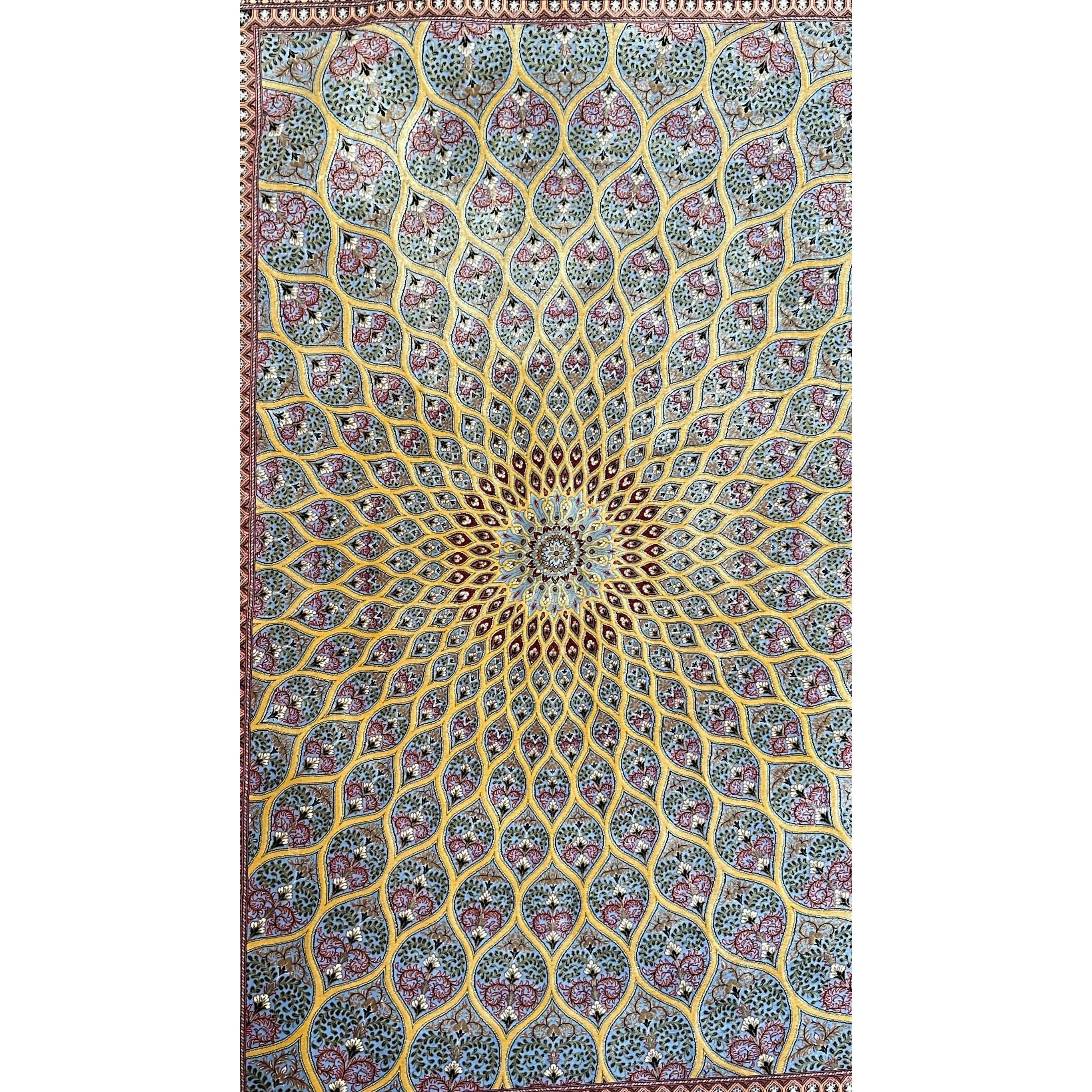 Exquisite Persian Qum Silk Rug – Gonbad Dome Design – 5'x3.3' – 1000 KPSI – Handmade Silk on Silk