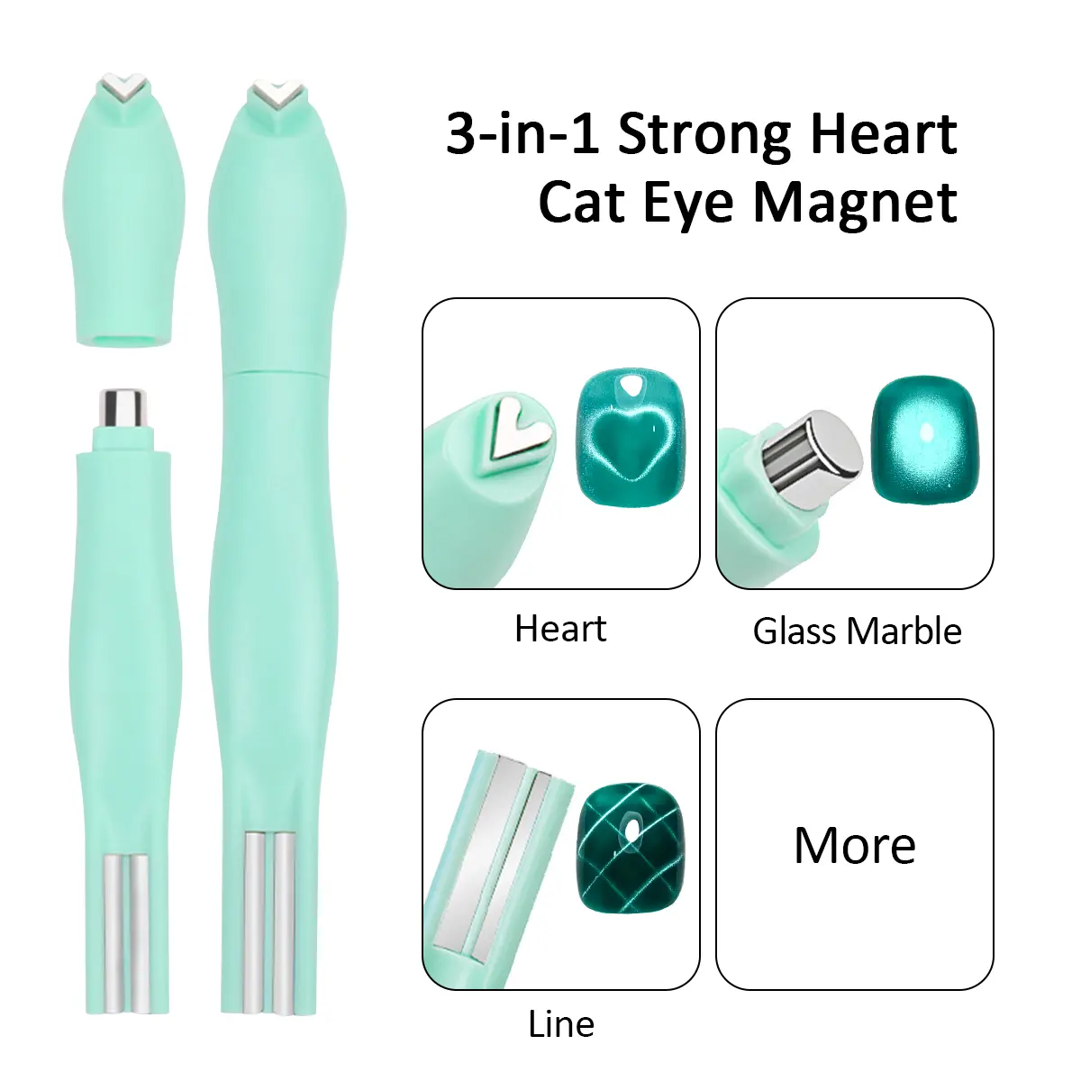 SOLWINK 3 in 1 Cat Eye Nail Magnet Versatile Magnet Tool for Cat Eye Polish Heart Shaped Round Multifunctional Accessories for Studio Home DIY Salo