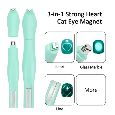 SOLWINK Multi-Function 3-in-1 Cat Eye Nail Magnet Tool - DIY-Friendly Supplies for Nail Techs & DIY Enthusiasts, Heart & Round Shape Art Equipment for Cat Eye Polish, Home & Studio Use