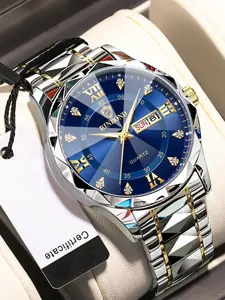Men's Business Fashion Round Dial Analog Quartz Watch, with Rhinestone Decor, Perfect for Work Or Gifts, with Box