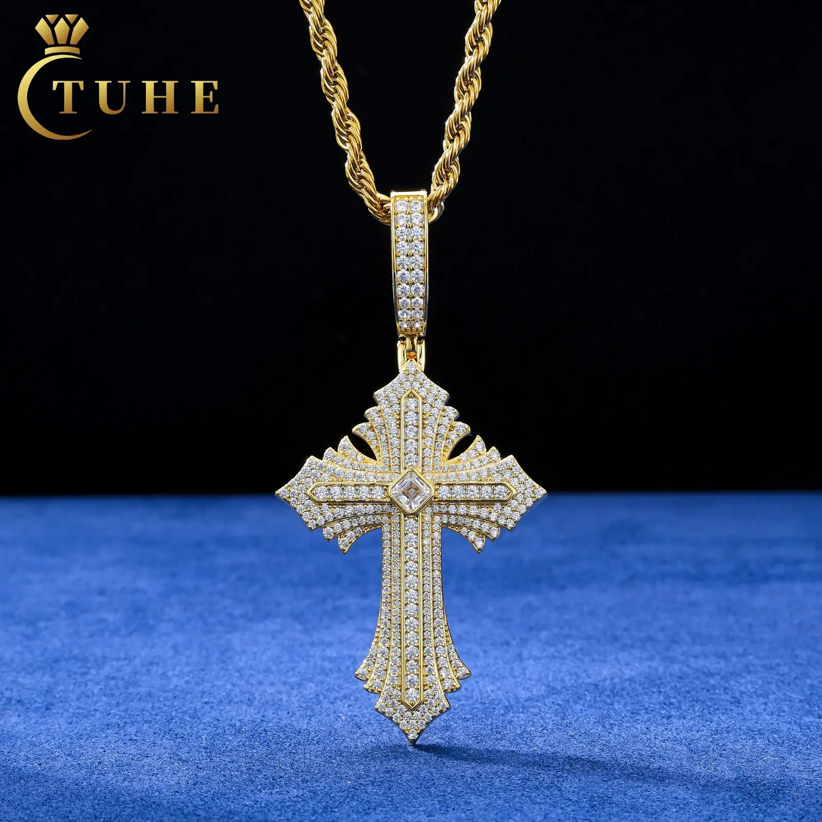 .925 Sterling Silver, Moissanite Diamond Cross Pendant