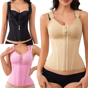 Fitness Faja Waist Trainers Corset Shapewear for Women with Bra Tummy Control Girdle Workout Adjustable Strap in Black Beige Pink