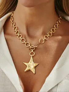 Boho Style Geometric Star Circle Pendant Necklace, Elegant Luxury Jewelry for Women, Daily Wear and Party Accessory, Exquisite Chain Jewelry