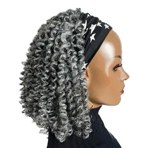 Short Curls Spiral Spring Curl Curly Headband Braided Wigs For Black Women Grey