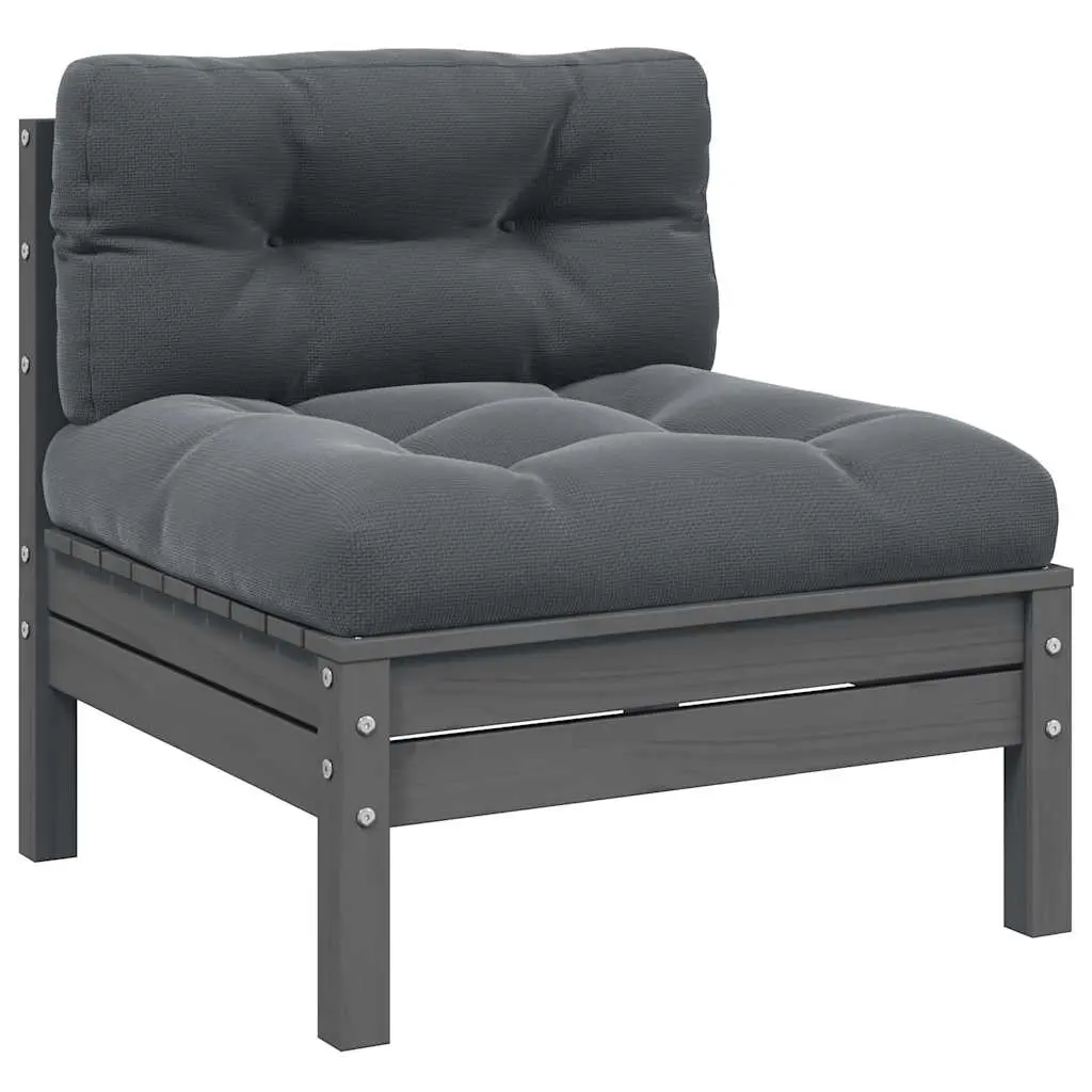 vidaXL Patio Middle Sofa with Anthracite Cushions Gray Solid Pinewood, outdoor middle sofa, wooden middle sofa, outdoor sofa, outdoor middle sofas 806636