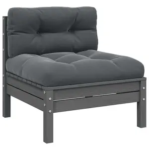 vidaXL Patio Middle Sofa with Anthracite Cushions Gray Solid Pinewood, outdoor middle sofa, wooden middle sofa, outdoor sofa, outdoor middle sofas 806636