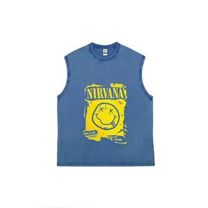Nirvana Smiley Face Print Graphic Tank Top Casual Unisex Sleeveless T-Shirt for Menswear,Funny tee