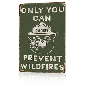 Only You Can Prevent Wildfires Smokey Bear Metal Sign 12x8 In Aluminum, Vintage Smokey Bear Tin Sign for Camping, Cabin, Outdoor Decor, Retro Fire Prevention Wall Art, 12x8 Inch Aluminum Plaque