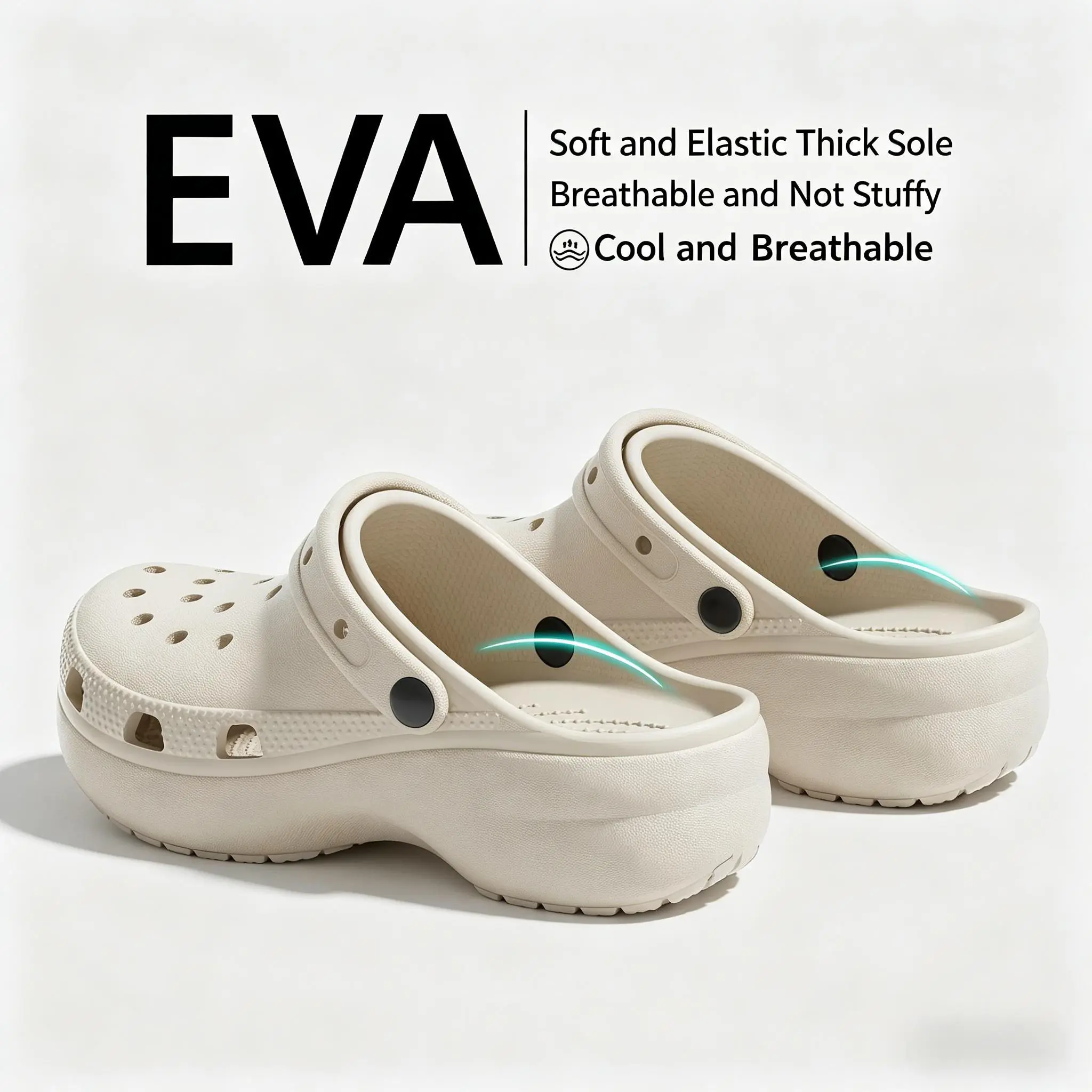 Women's Platform Elevated Clogs - Eco-Friendly Lightweight Resin Non-Slip Slip-On Shoes with Arch Support, Removable Cushion Footbed for Garden, Beach Use