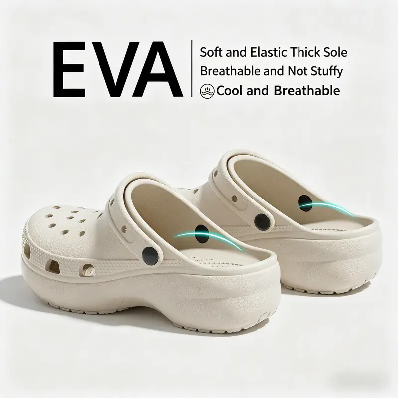 Women's Lightweight Cushioned Clogs - Eco-Resin EVA Closed-Toe Slip-Ons with 2.8-Inch Thick Sole, Arch Support, Non-Slip Sole, Ventilation Holes, Narrow Synthetic All-Seasons Footwear, Heel Strap, Ideal for Beach/Garden