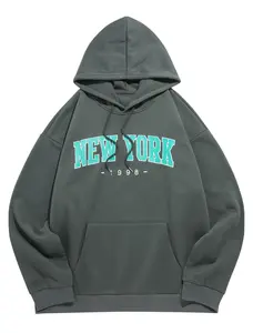 Fleece Hoodie for Men and Women Rose Letter Print Pullover Sweatshirt with Kangaroo Pocket