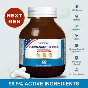 VIPEASY Ashwagandha Plus All-in-One Supplement - American Ginseng Extract & Ashwagandha Root Extract, Energy, Stress & Cortisol Support, Increased testosterone support-120 Capsules