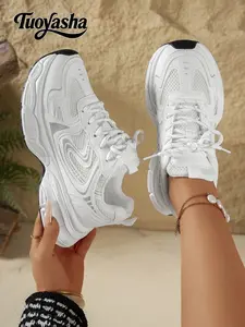 Daily Sneakers Thick Sole Height Increase Design, Solid Color Sneakers, Casual Textile Upper Rubber Sole, All Seasons Comfortable Footwear, Sports Shoes