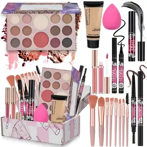 Makeup Kit for Teens Women Full Set with Foundation Eyeshadow Lip Gloss Eyebrow Pencil Eyeliner Powder Puff & Brushes Ideal for Christmas Gifts