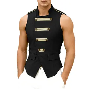 INCERUN Men's Anime Villain Gothic Military Button Front Vest - Edgy Gothic Fashion Menswear, Anime-Inspired Graphic Vest for Cosplay Costumes