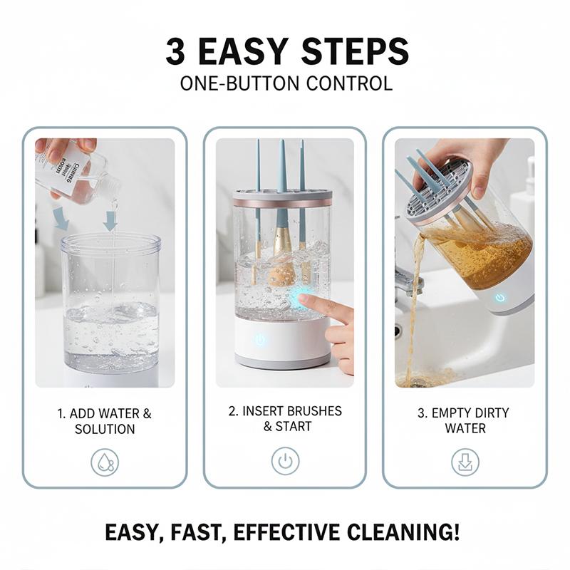 Electric Makeup Brush Cleaner Portable USB Powered Automatic Cleaning Machine Compact Design for Travelers & Makeup Enthusiasts Fits All Sizes